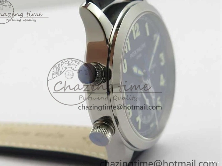 MIROTIME 0418 Practical Calatrava 5524 Pilot Travel Time SS GRF Blue Dial on Black Leather Strap A324 V 7107